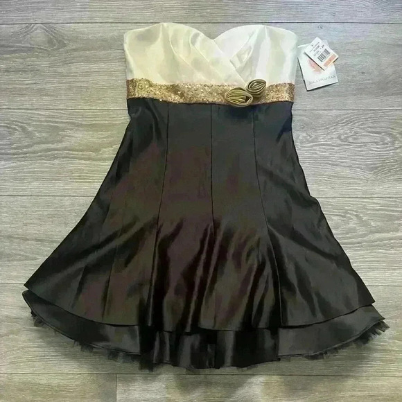 NWT Vtg Jessica McClintock for Gunne Sax Party Dress Black White Gold Juniors 7 - Picture 1 of 9